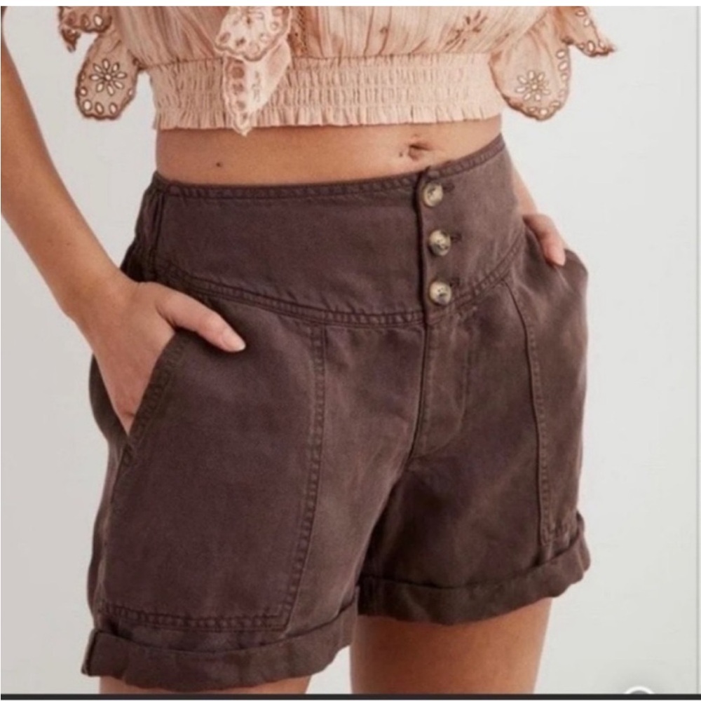 Aerie button fly Linen Blend Cuffed High-Rise Twill Shorts